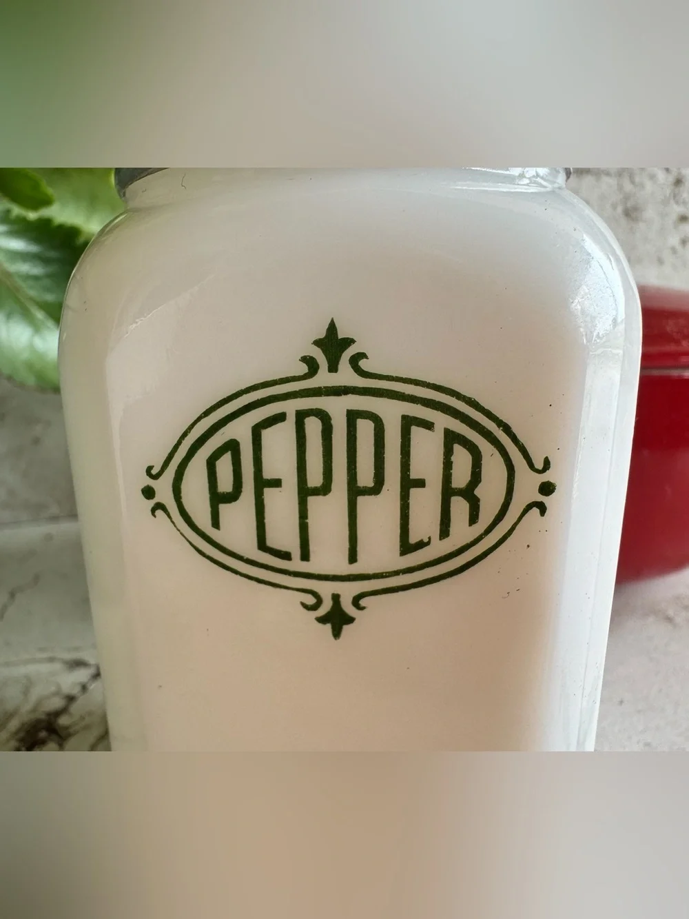 Vintage Hazel-Atlas White Milk Glass Pepper Shaker w/Aluminum Lid